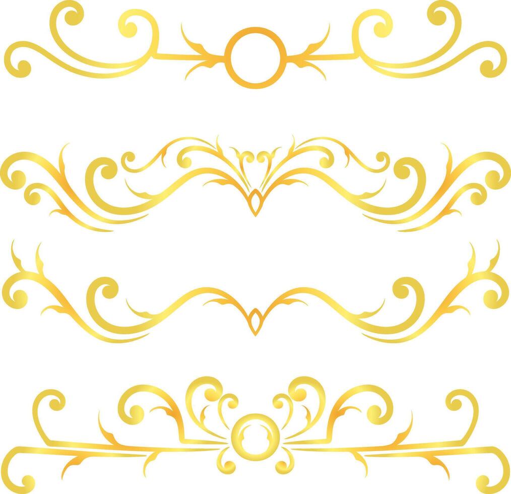 Golden swirl lines calligraphy ornament set isolated on white background for luxury graphic design vector