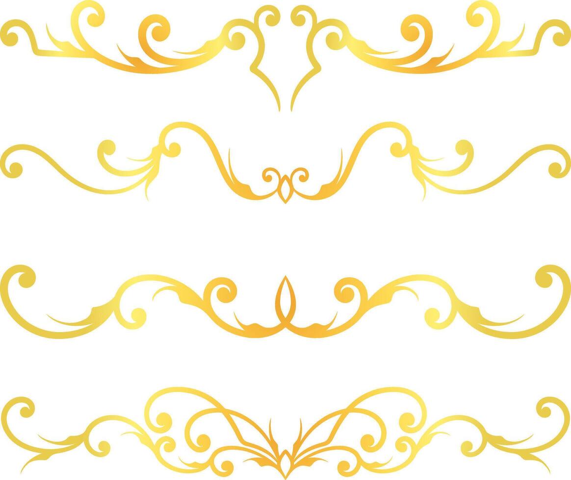 Golden swirl lines calligraphy ornament set isolated on white background for luxury graphic design vector