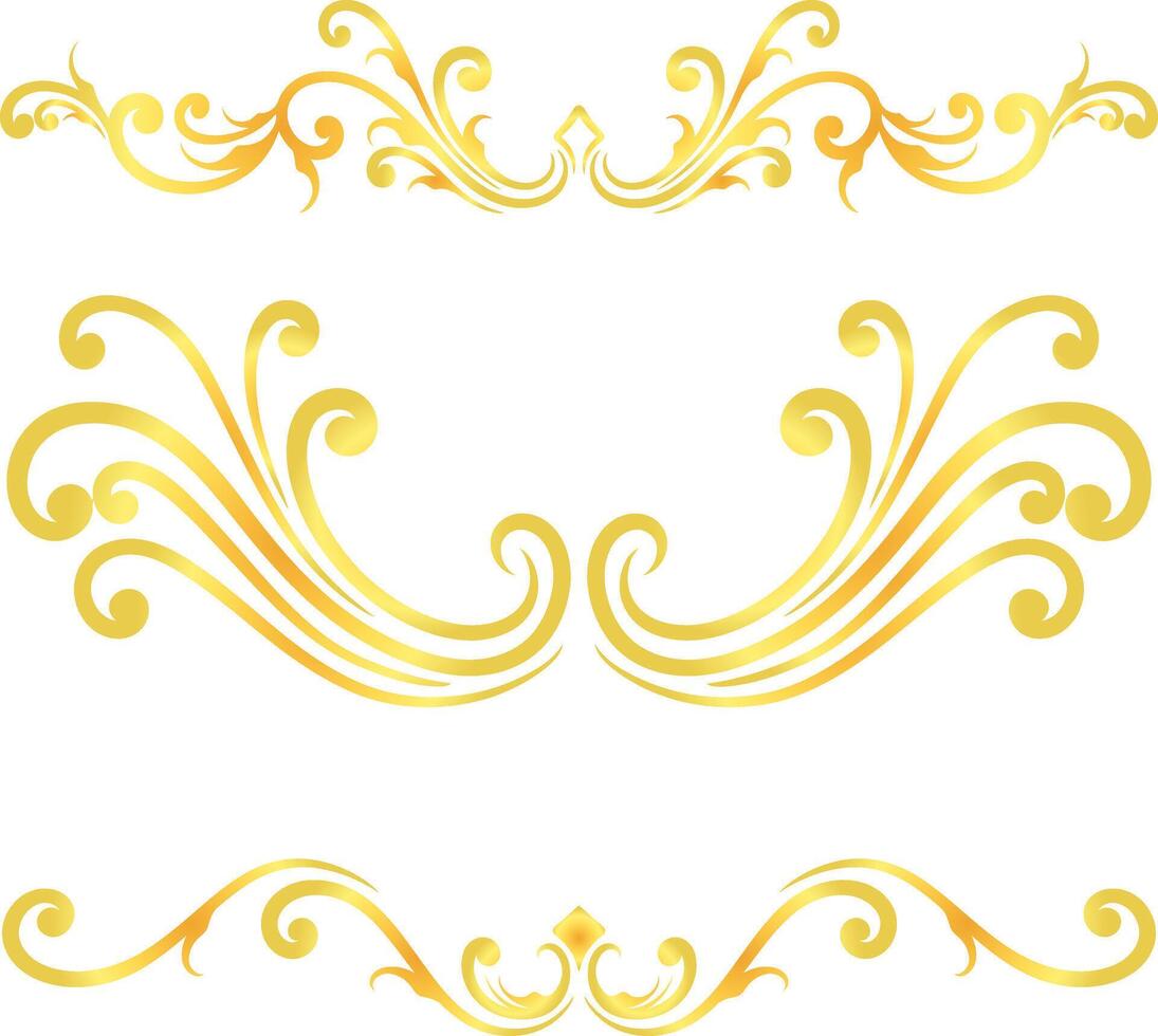 Golden swirl lines calligraphy ornament set isolated on white background for luxury graphic design vector