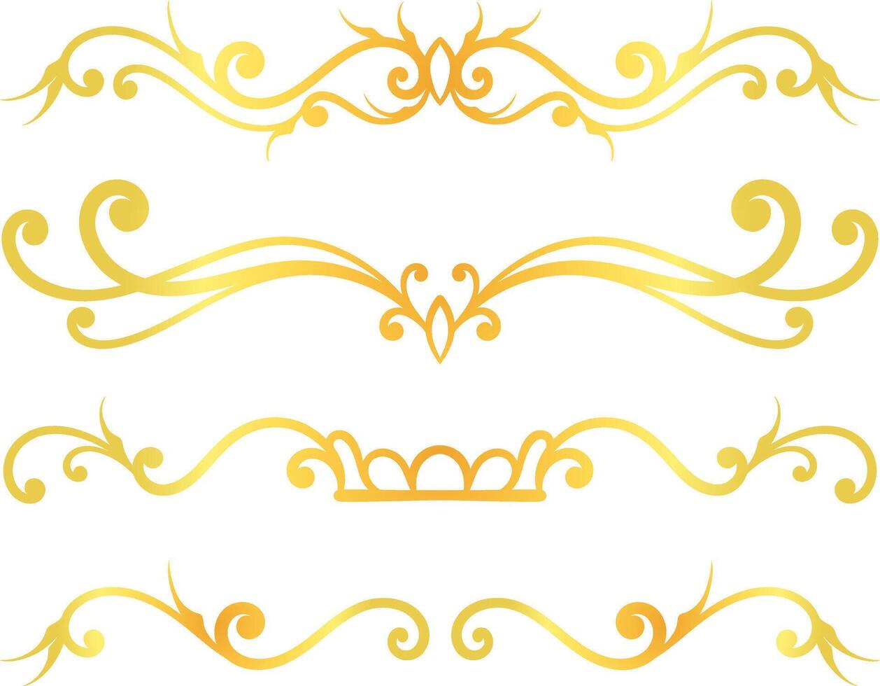 Golden swirl lines calligraphy ornament set isolated on white background for luxury graphic design vector