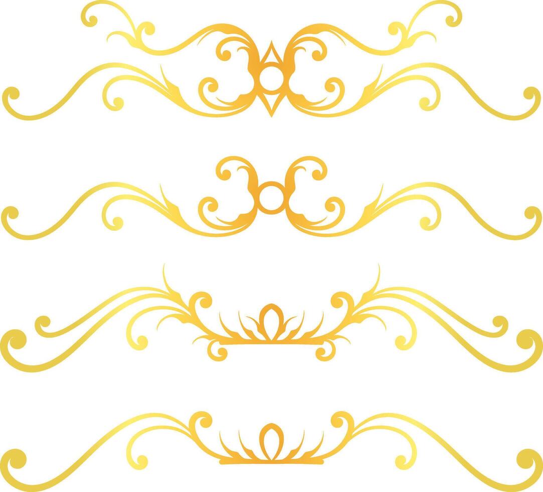 Golden swirl lines calligraphy ornament set isolated on white background for luxury graphic design vector