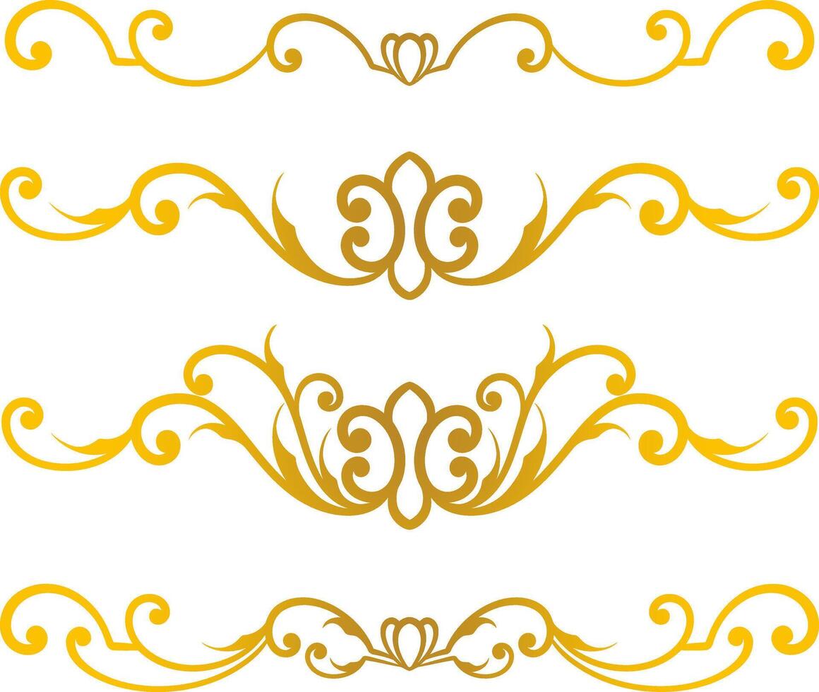 Golden swirl lines calligraphy ornament set isolated on white background for luxury graphic design vector
