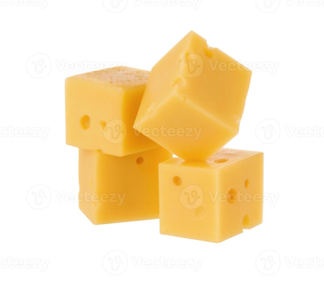 Cheese cubes isolated on white background. With clipping path. photo