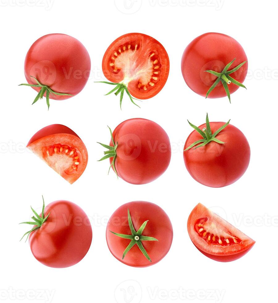Tomatoes isolated on white background with clipping path. Collection photo