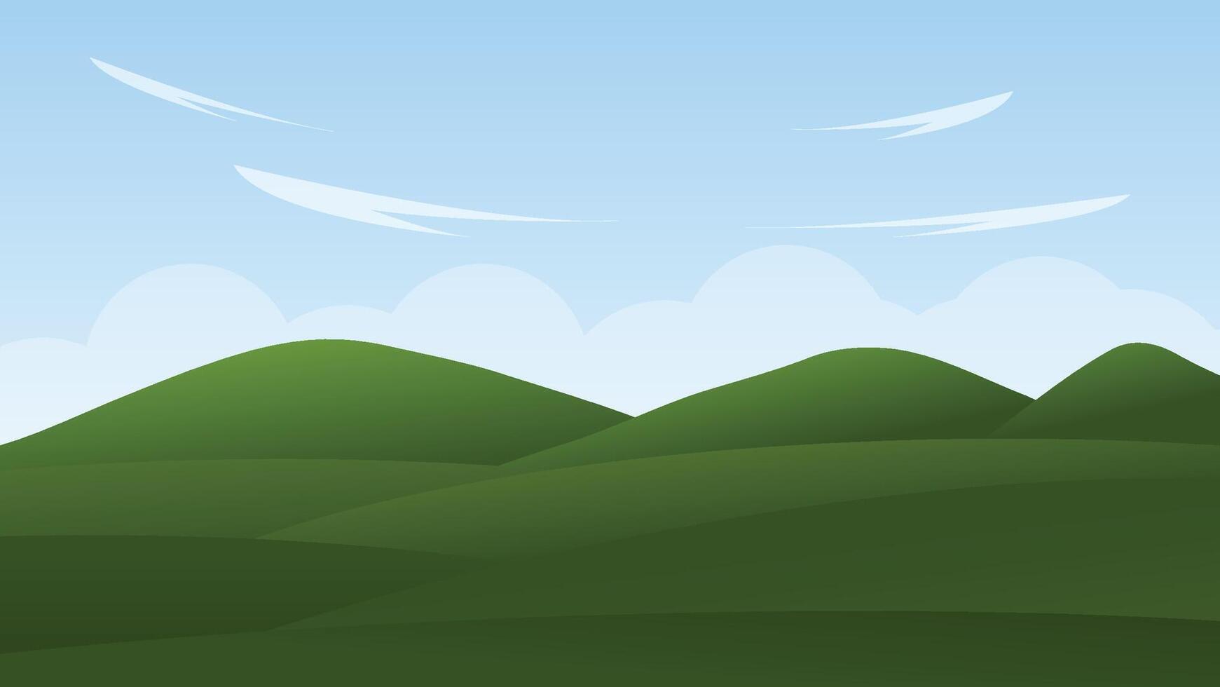 paisaje dibujos animados escena con montañas y azul cielo vector