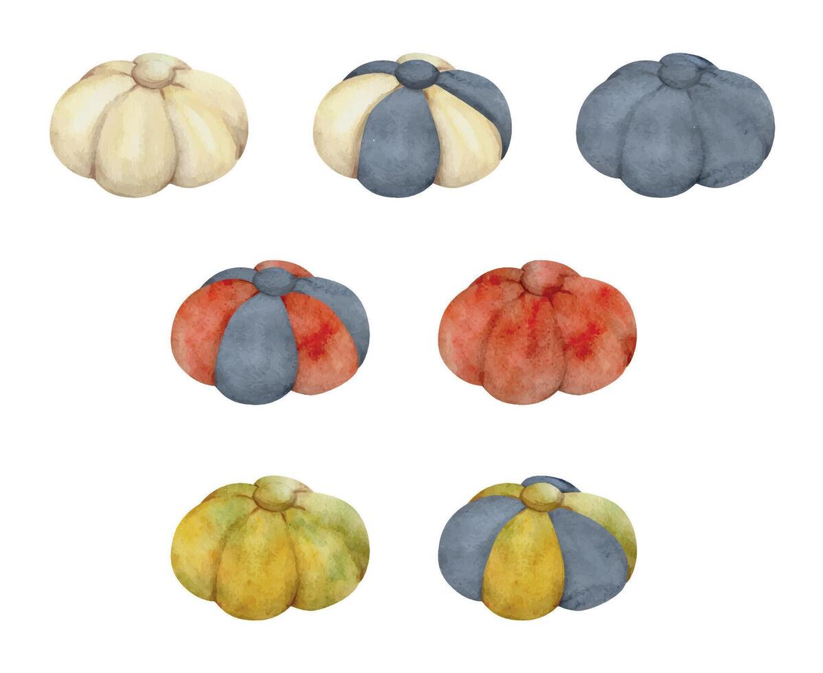 Hand drawn watercolor illustration sewing craft embroidery mending seamstress supplies. Fabric pin cushion flower. Set of single objects isolated white background. Design atelier, tailor, hobby shop vector