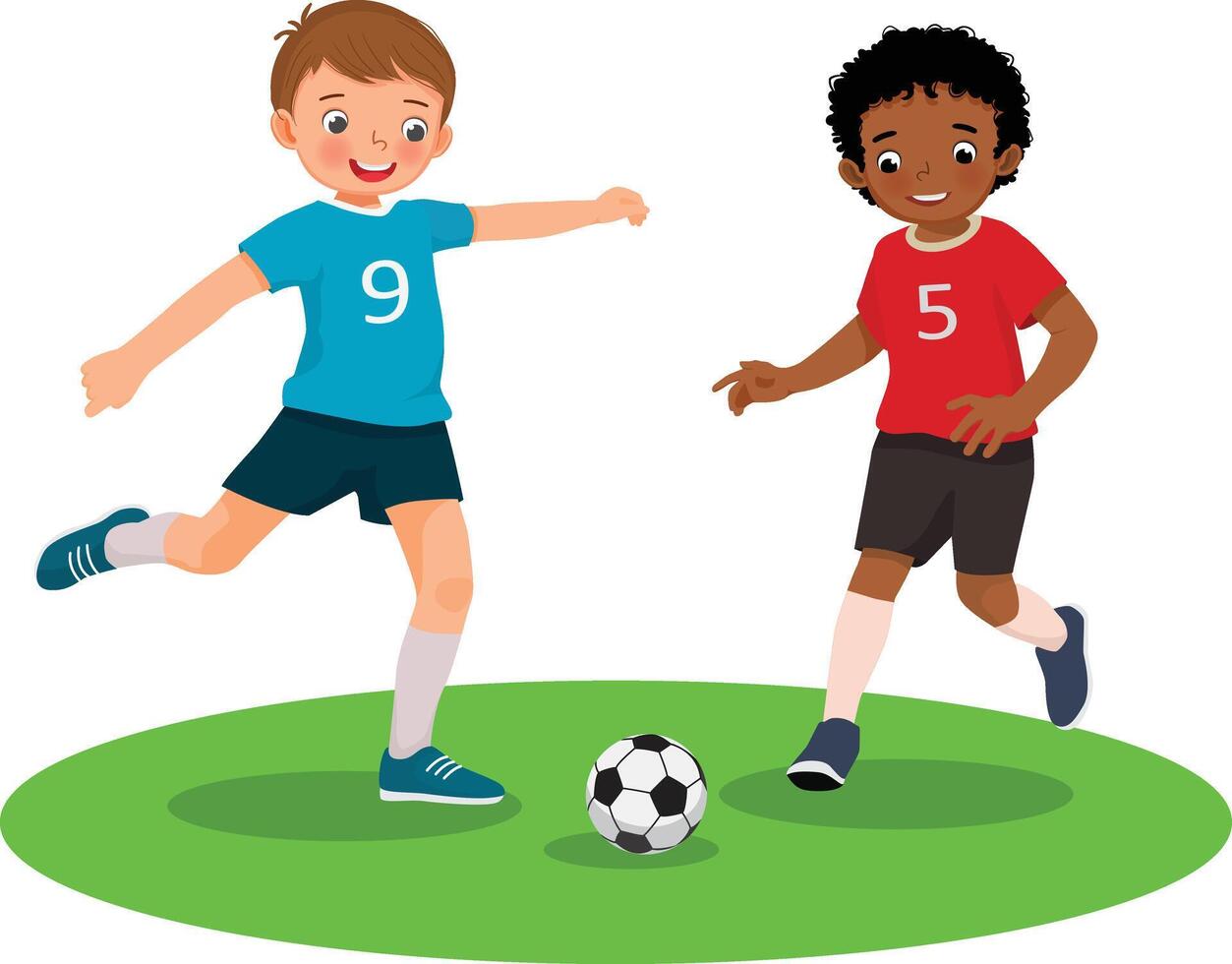 Cute kids playing soccer football together in the field vector