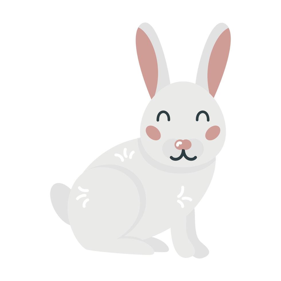 Cute cartoon hand drawn white hare on isolated white background. Character of the polar, tundra, forest animals for the logo, mascot, design. Vector illustration