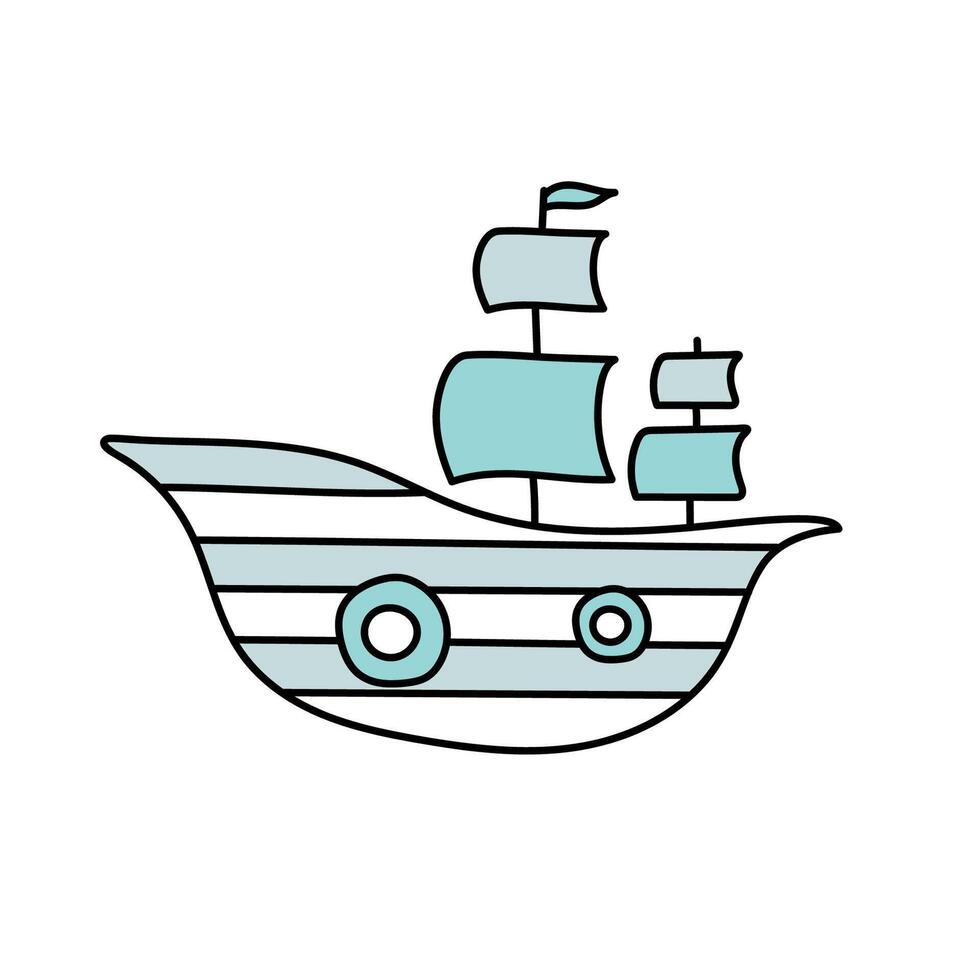 Ship in doodle style. Vector illustration.