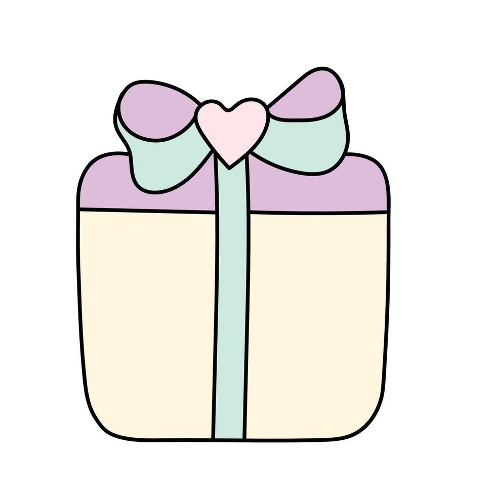 regalo caja con corazón. vector ilustración en garabatear estilo.