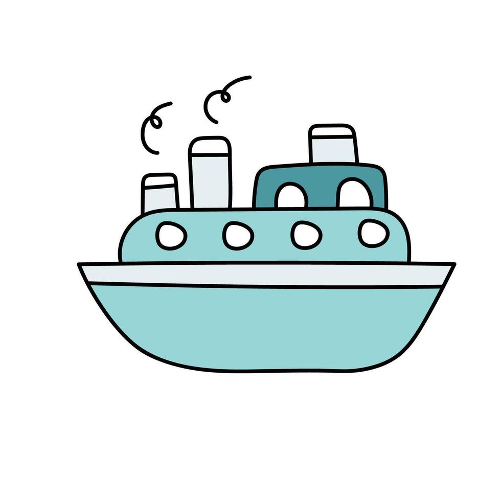 Ship in doodle style. Vector illustration.