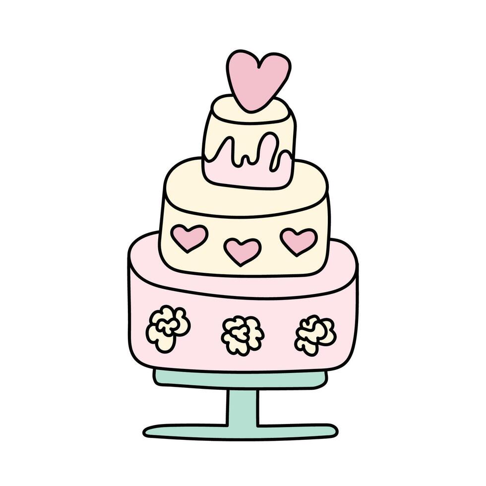 un Boda pastel. vector ilustración en garabatear estilo.