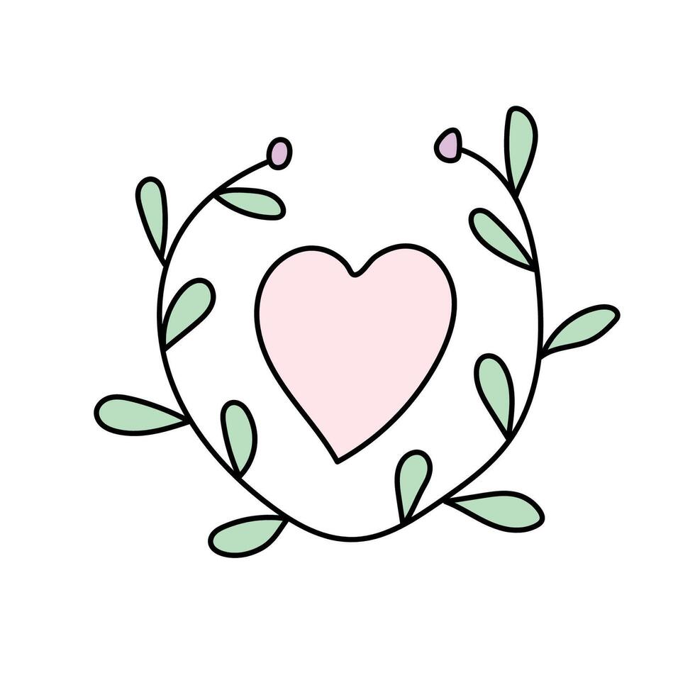 Heart with wreath. Vector illustration in doodle style.