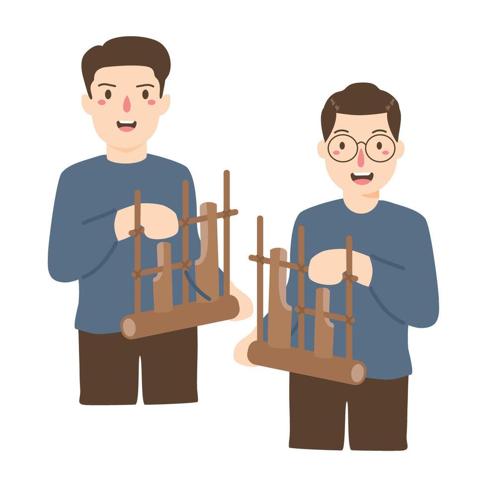 playing traditional musical instrument angklung illustration vector