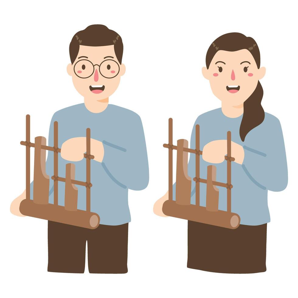 people playing Angklung musical instrument from Sundanese people vector