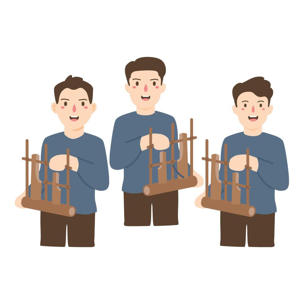 jugando musical instrumento desde Indonesia con el nombre angklung vector