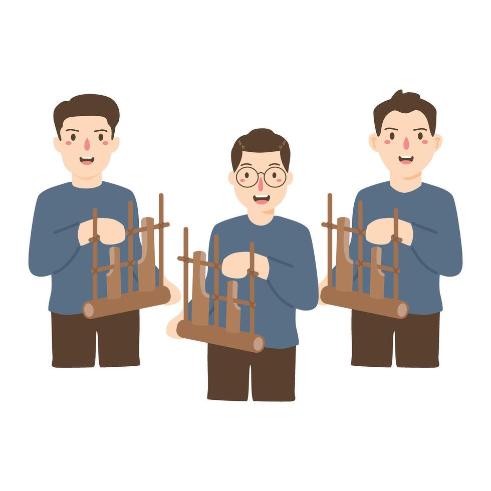 People are playing angklung, one of the traditional instrument in Indonesia illustration vector