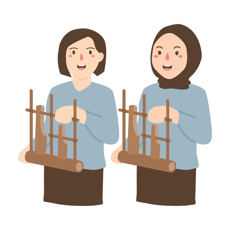 playing traditional musical instrument angklung vector