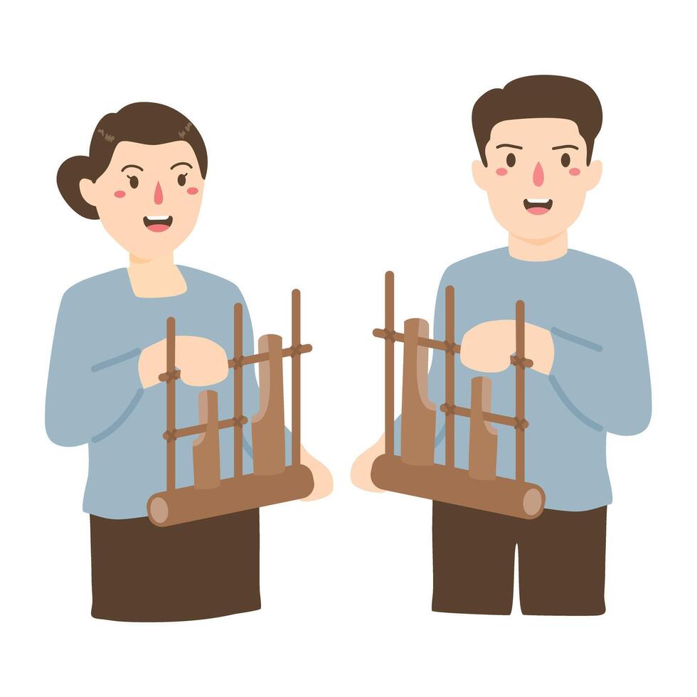 mano dibujado personas con angklung ilustración vector