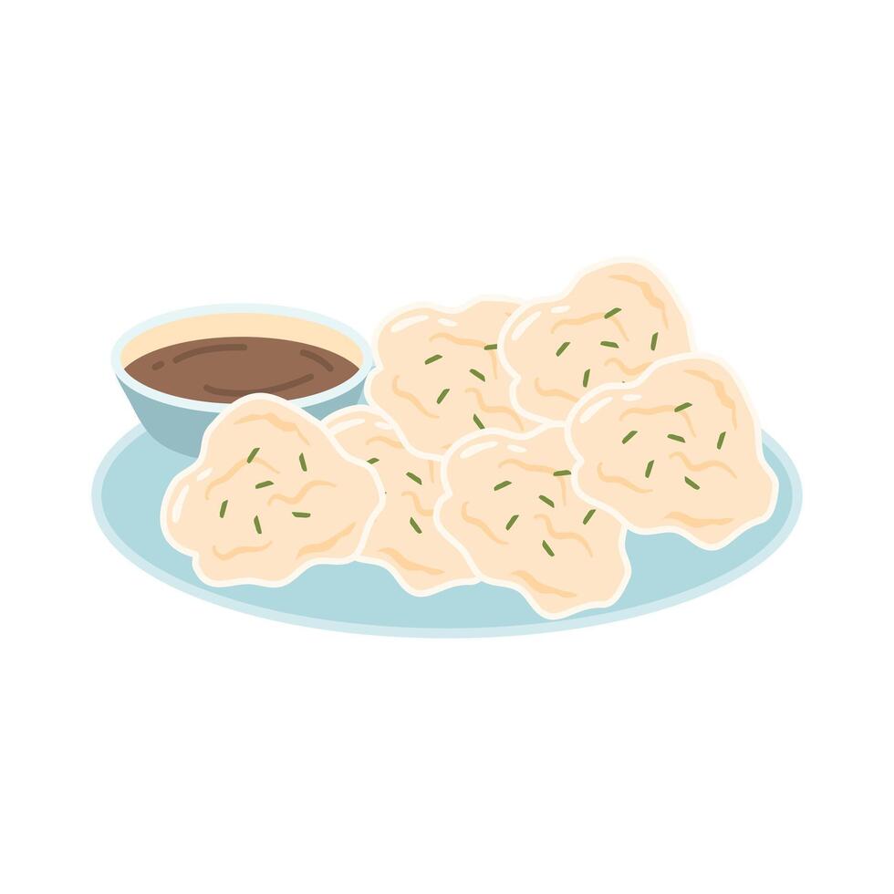 cireng bandung served with peanut sauce vector