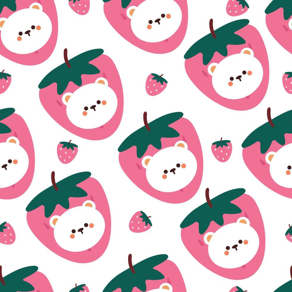 seamless pattern cartoon bear and strawberry. cute wallpaper for textile, gift wrap paper vector