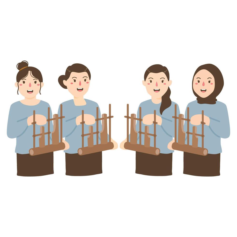 People are playing angklung, one of the traditional instrument in Indonesia vector