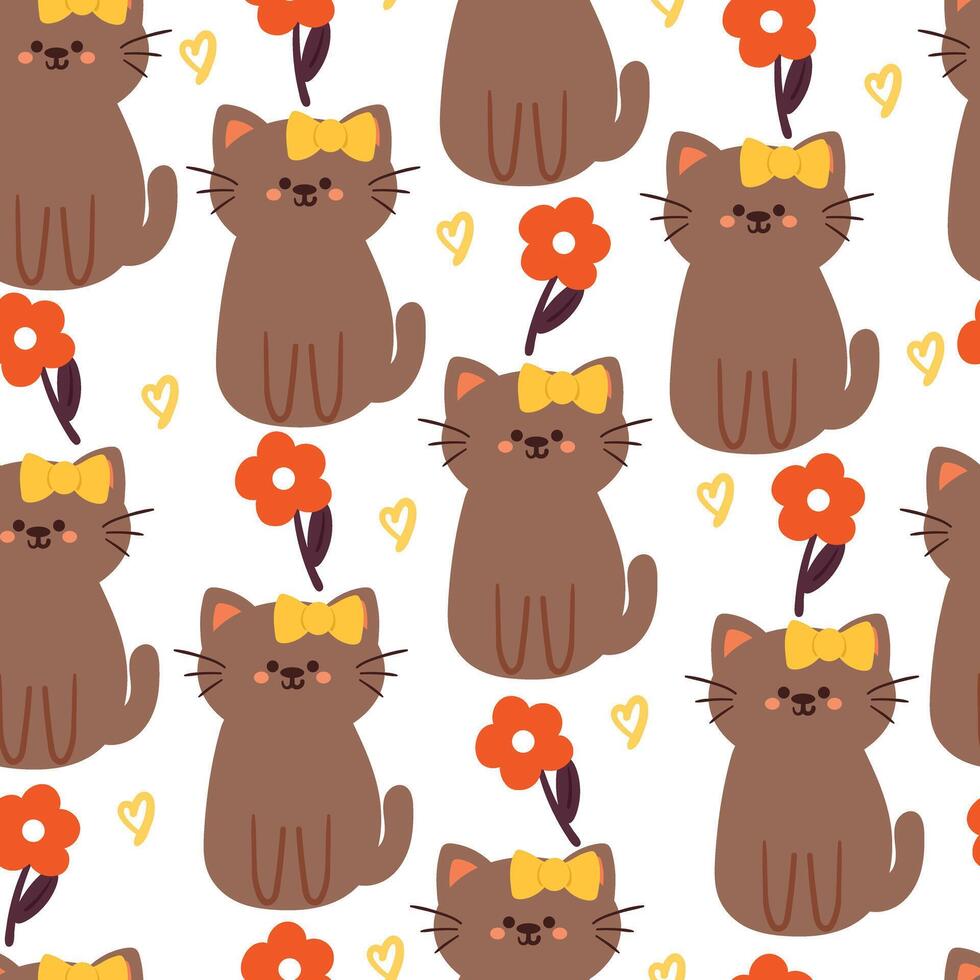 seamless pattern cartoon cat and flower. cute animal wallpaper for textile, gift wrap paper vector