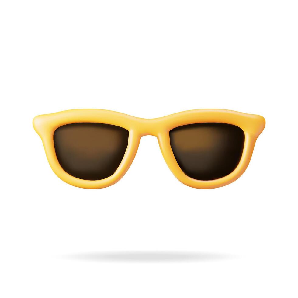 3d Yellow Sunglasses Icon Isolated on White. Render Sun Glasses Symbol. Concept of Summer Vacation or Holiday, Time to Travel. Beach Relaxation. Realistic Vector Illustration