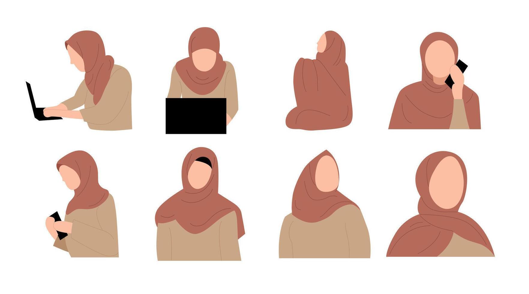 collection of vector illustrations of women wearing the hijab