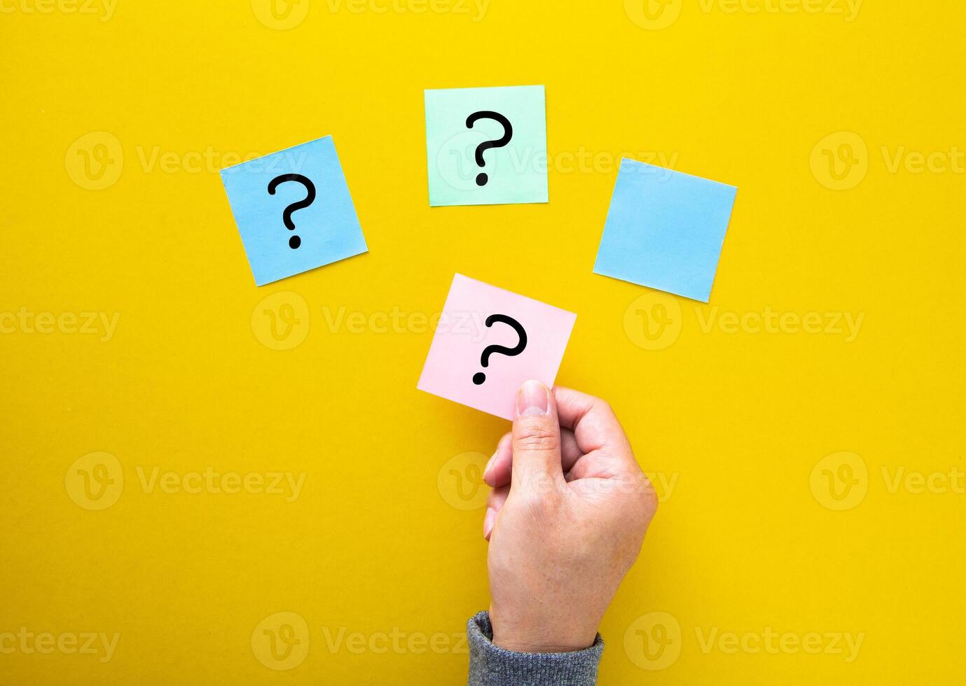 Solution search concept. Question mark stickers. photo