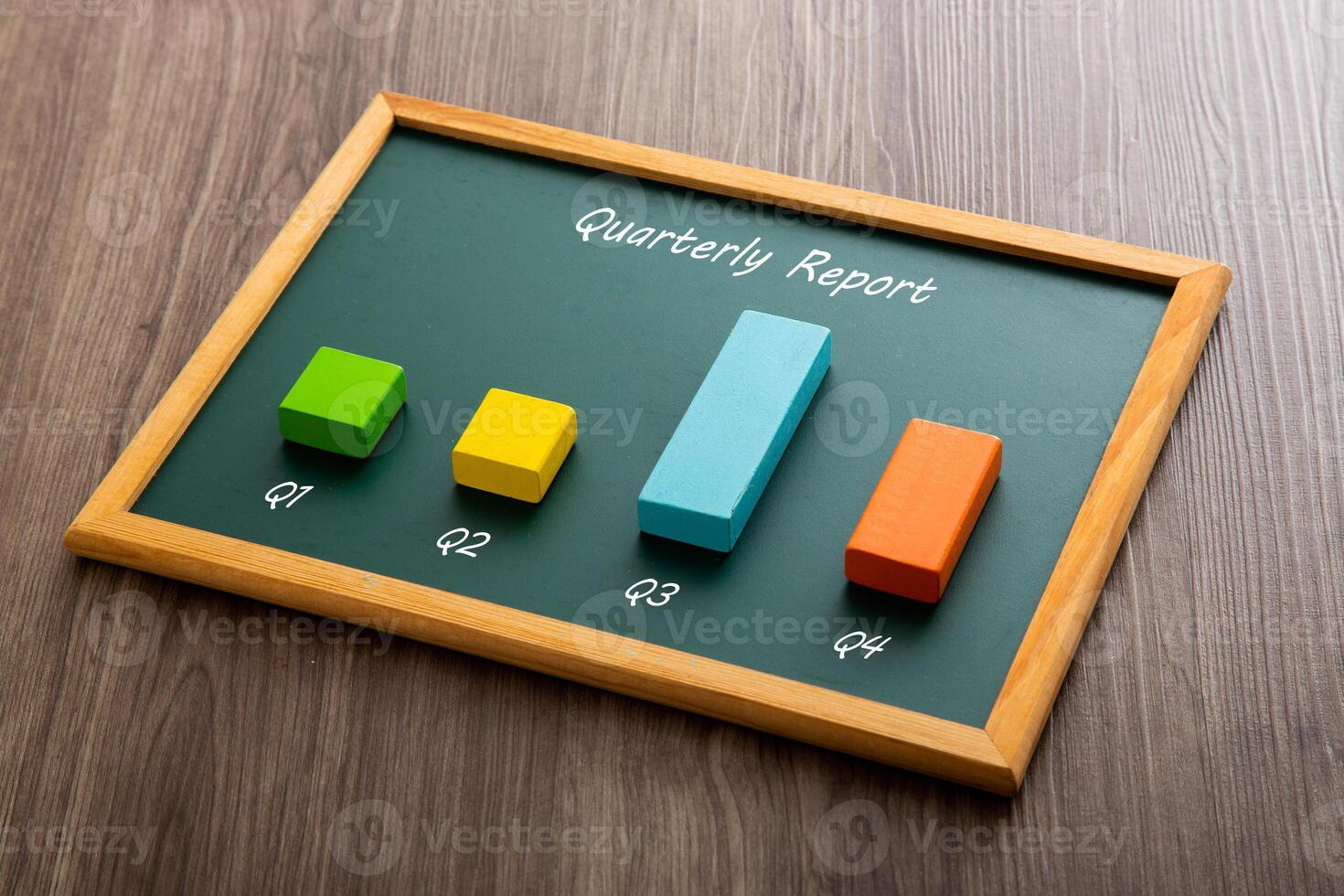Company stock finance performance and fundamental. Bar graph on blackboard. photo