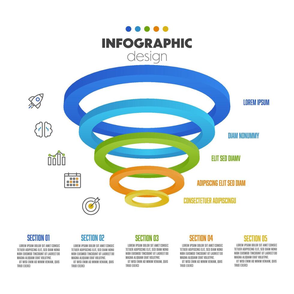 vector circulo anillo gráfico infografía modelo con 3d para diagramas, gráficos, presentaciones y negocio concepto cartas con 5 5 opciones