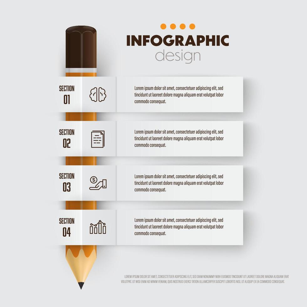 Vector infographic papers is bent  and pencil template diagrame. Business concept 4 step for presentation.