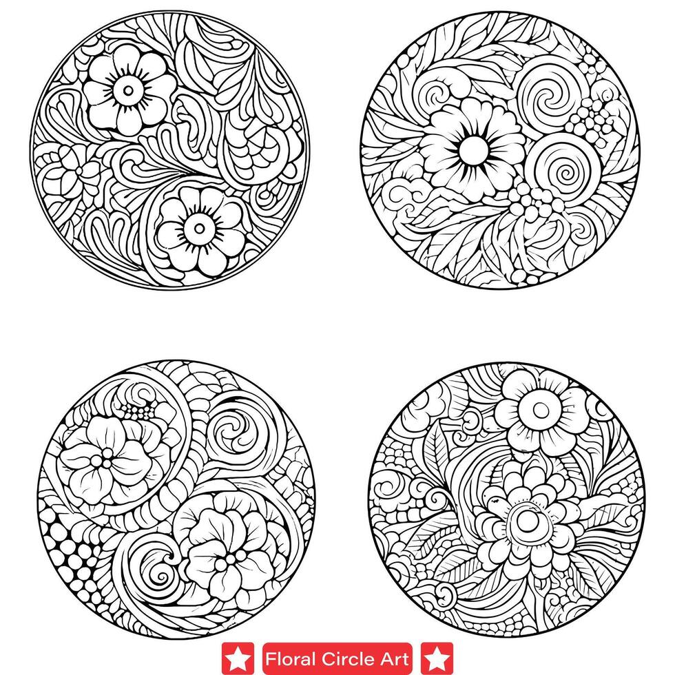 ai generado encantador floral anillo siluetas intrigante botánico elementos en circular formaciones vector