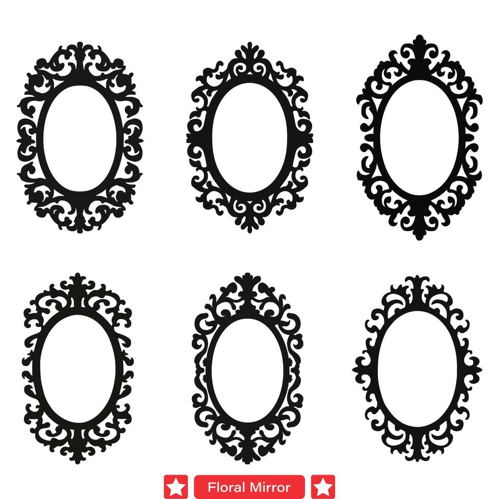 Artfully Designed Floral Mirror Vector Silhouettes  Harmonious Elements for Creative Works