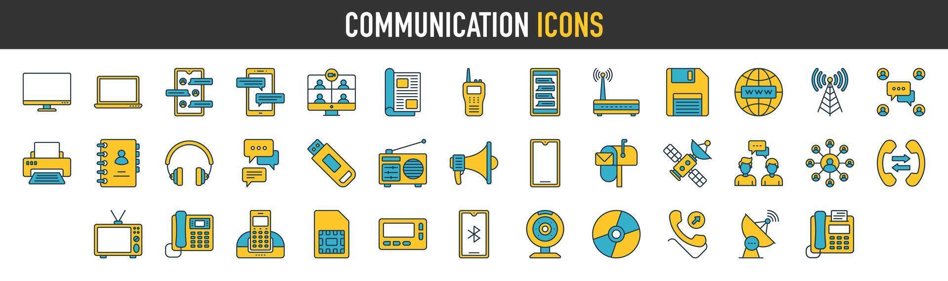 comunicación íconos embalar. sencillo vector icono colección ilustración.
