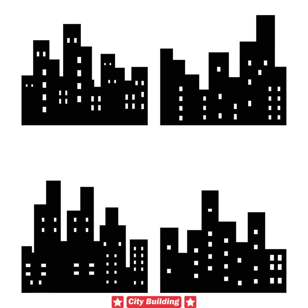 AI generated Building Blocks of the City Vector Silhouette Set for Urban Designers