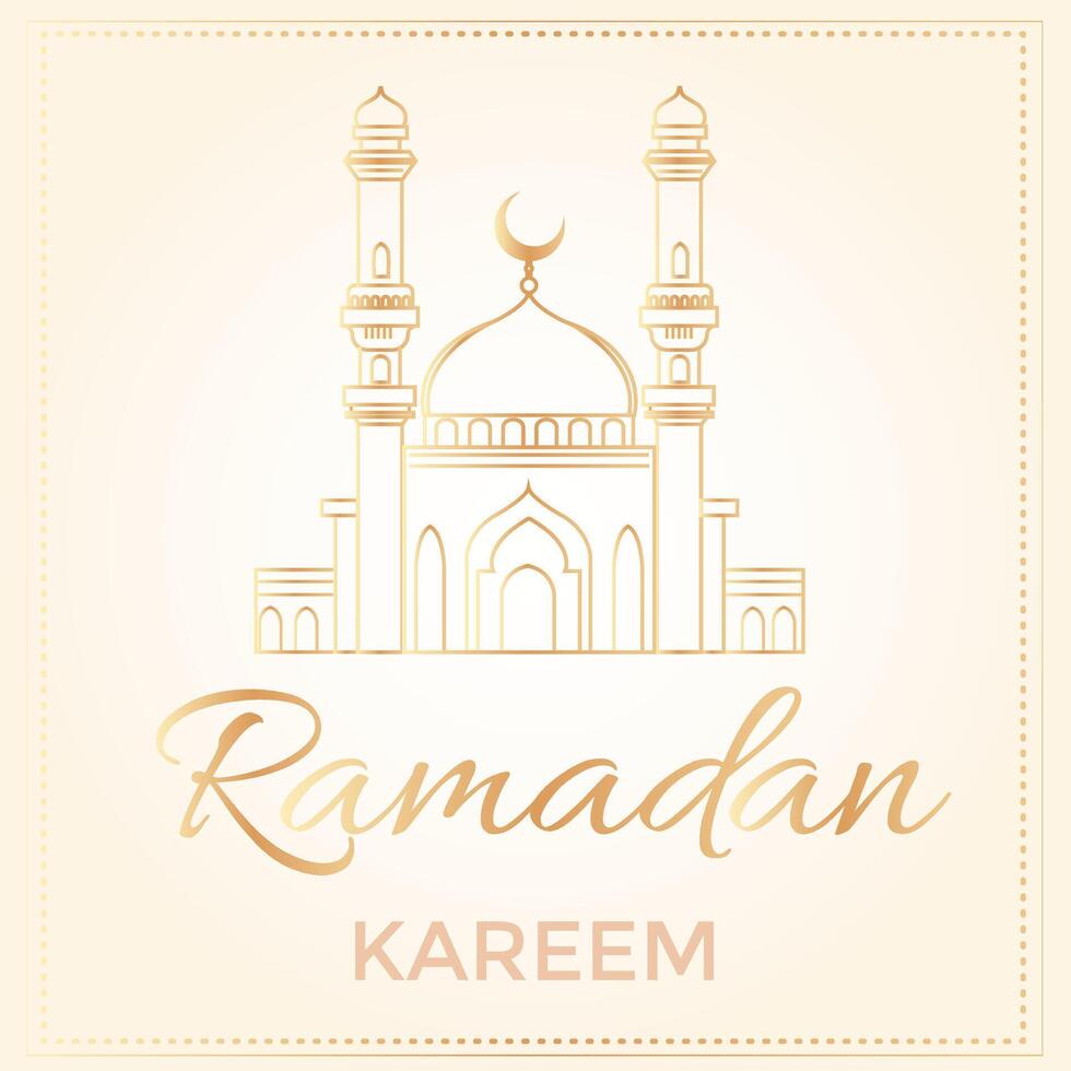 Vector golden card for Islamic Holidays celebration. Arabic mosque for Iftar invitation. Card for Muslim feast of the holy of Ramadan month. Ramadan Kareem.