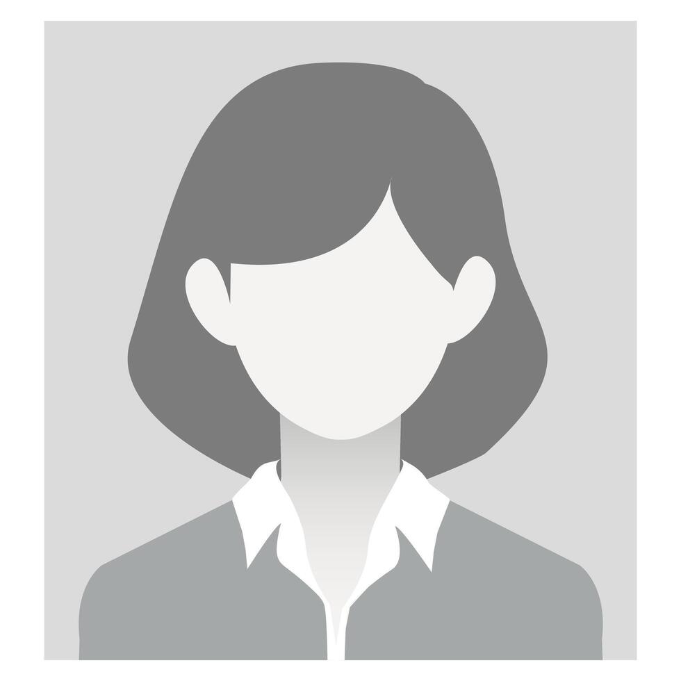 Person photo placeholder woman. Default avatar profile icon. Grey photo placeholder. female no photo images for unfilled user profile. Greyscale. Vector illustration for social media