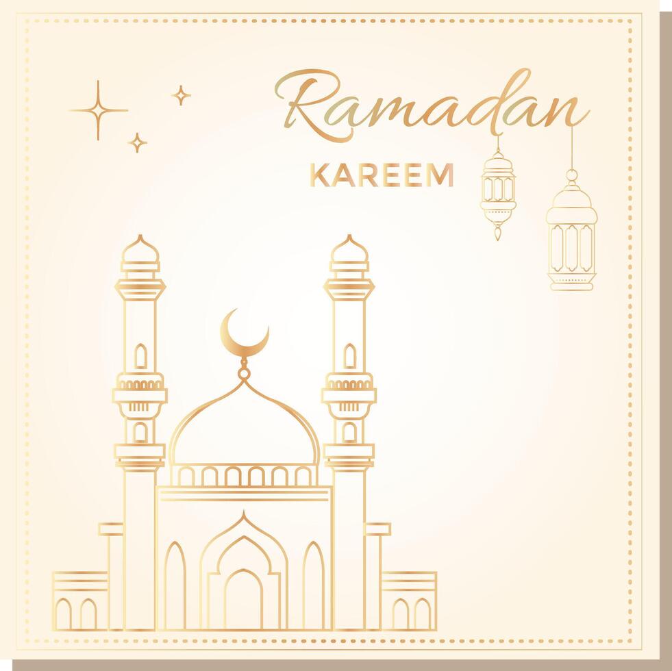 vector dorado tarjeta para islámico Días festivos celebracion. Arábica mezquita para iftar invitación. tarjeta para musulmán banquete de el santo de Ramadán mes. Ramadán kareem