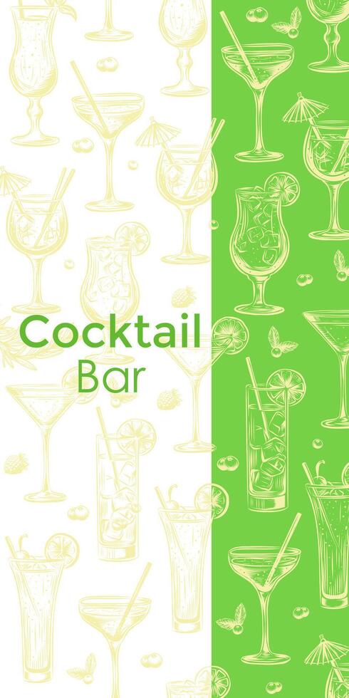 hand drawn alcoholic drinks illustration. Modern beverages sketch background for bar, menu cover, restaurant. Trendy template. vector