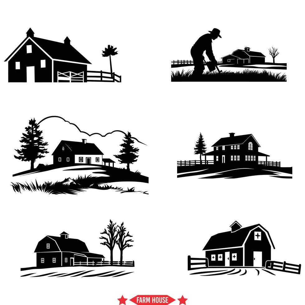 AI generated Down on the Farm  Silhouette Collection Evoking Rural Life vector
