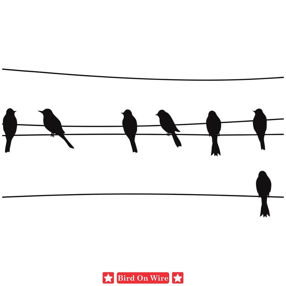 AI generated Avian Ensemble Elegantly Crafted Birds on Wire Silhouette Set vector