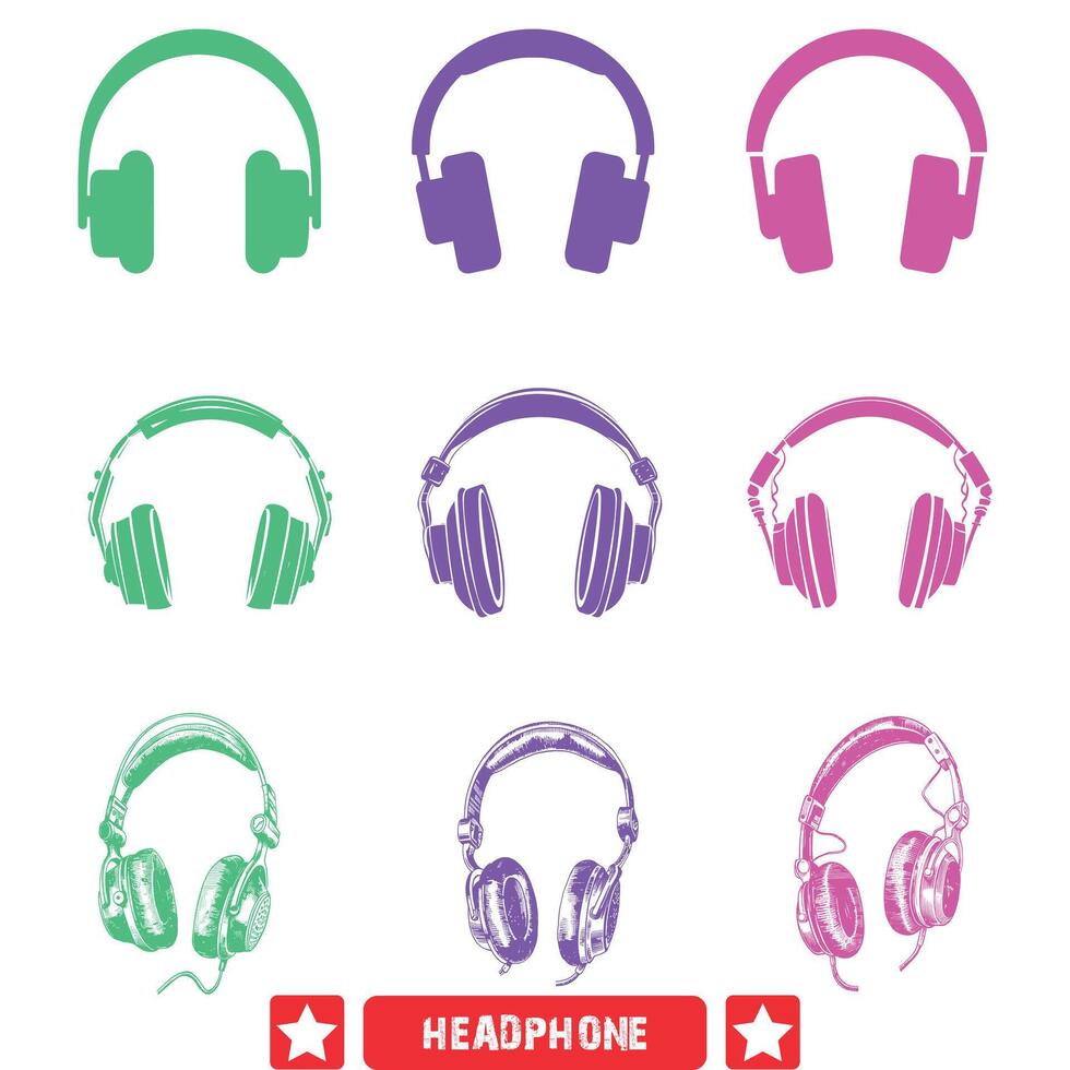 Aural Delights  Trendy Headphone Silhouettes Set for Creative Professionals vector