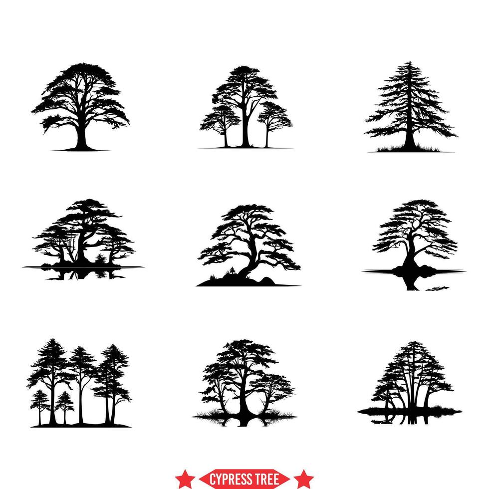 ciprés árbol vector clipart detallado siluetas para digital arte