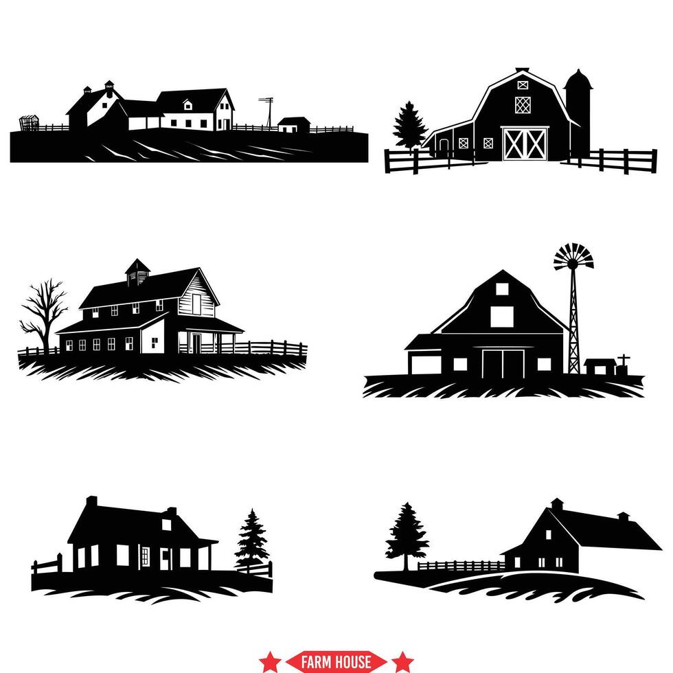 AI generated Pastoral Paradise  Farmhouse Inspired Vector Silhouette Set