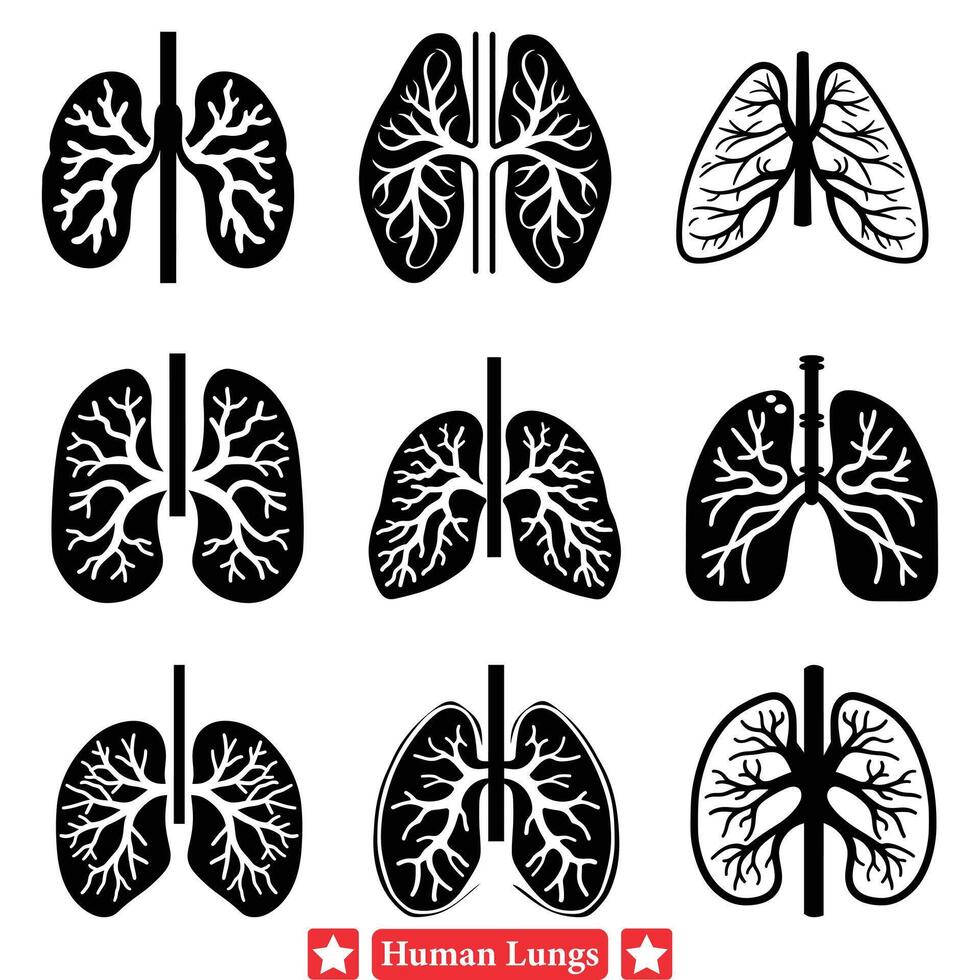 atractivo humano pulmón siluetas conjunto ideal para salud relacionado Blog gráficos vector