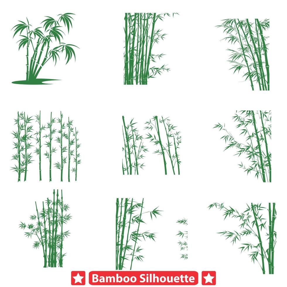 AI generated Minimalist Bamboo Outline Set vector