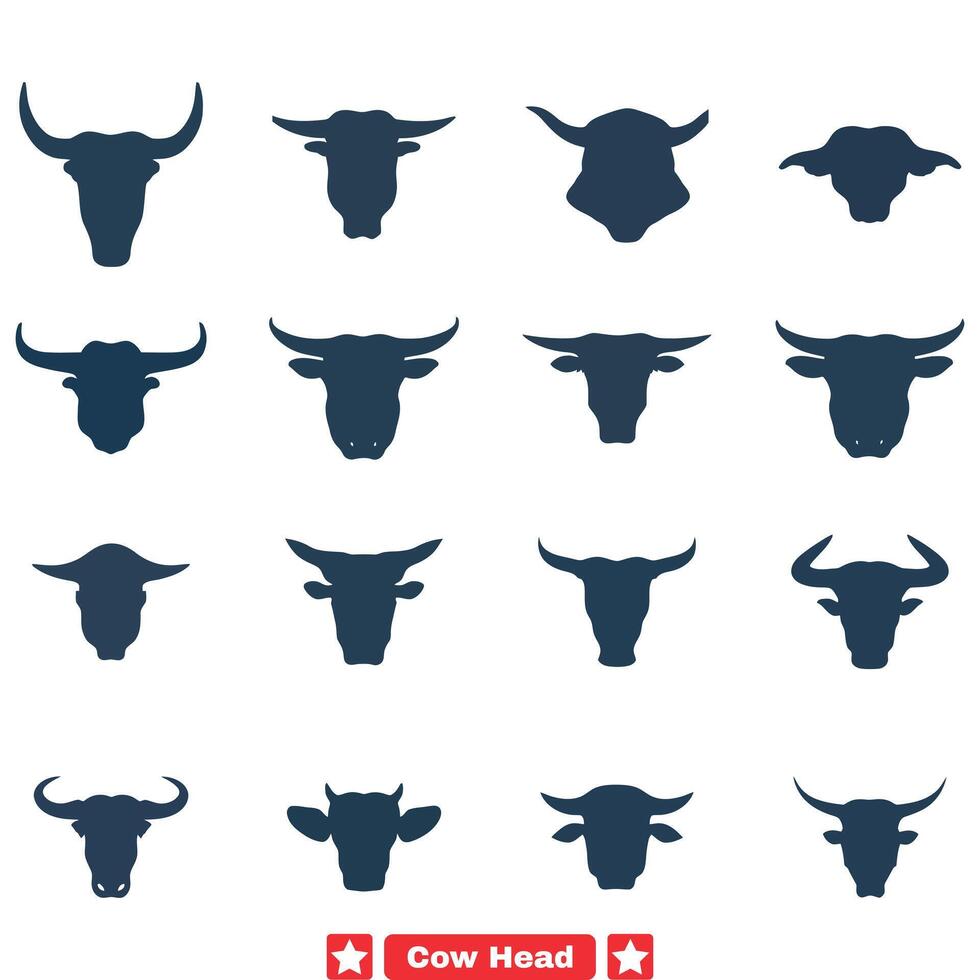 Elegant Cow Head Vector Collection Perfect for Farm themed Designs