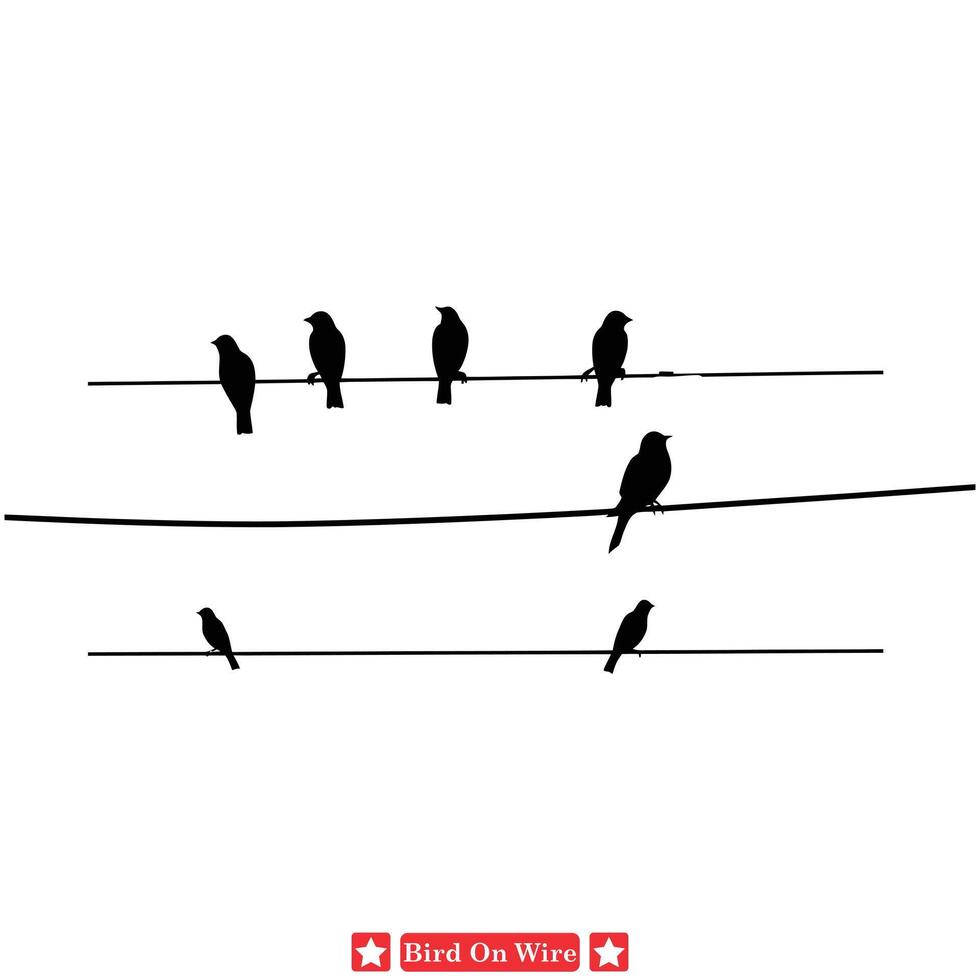 AI generated Avian Ascendance Regal Birds on Wire Silhouette Set vector